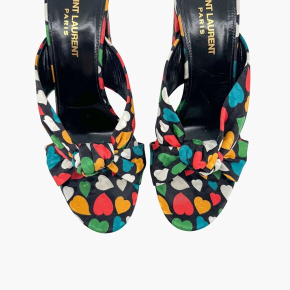 Saint Laurent Bianca Black Heart Knotted Mule Sandals Block Heel 38.5 US 8.5 - Picture 3 of 13